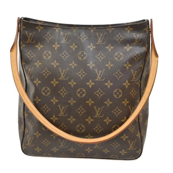 LOUIS VUITTON Logo Looping GM Shoulder Bag Monogram Leather Brown M51145 18FC083 - Picture 1 of 16